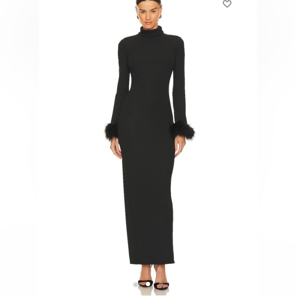 LPA Noemi maxi dress Black Long Sleeve knit feather Cuffs backless Revolve M